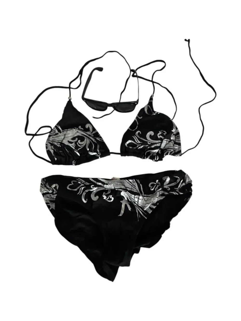 Black Floral Bikini Set with Sunglasses